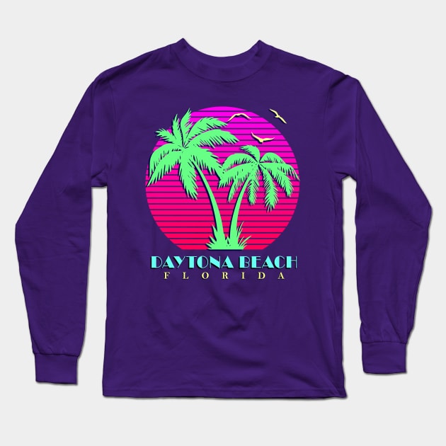 Daytona Beach Florida Palm Trees Sunset Long Sleeve T-Shirt by Nerd_art